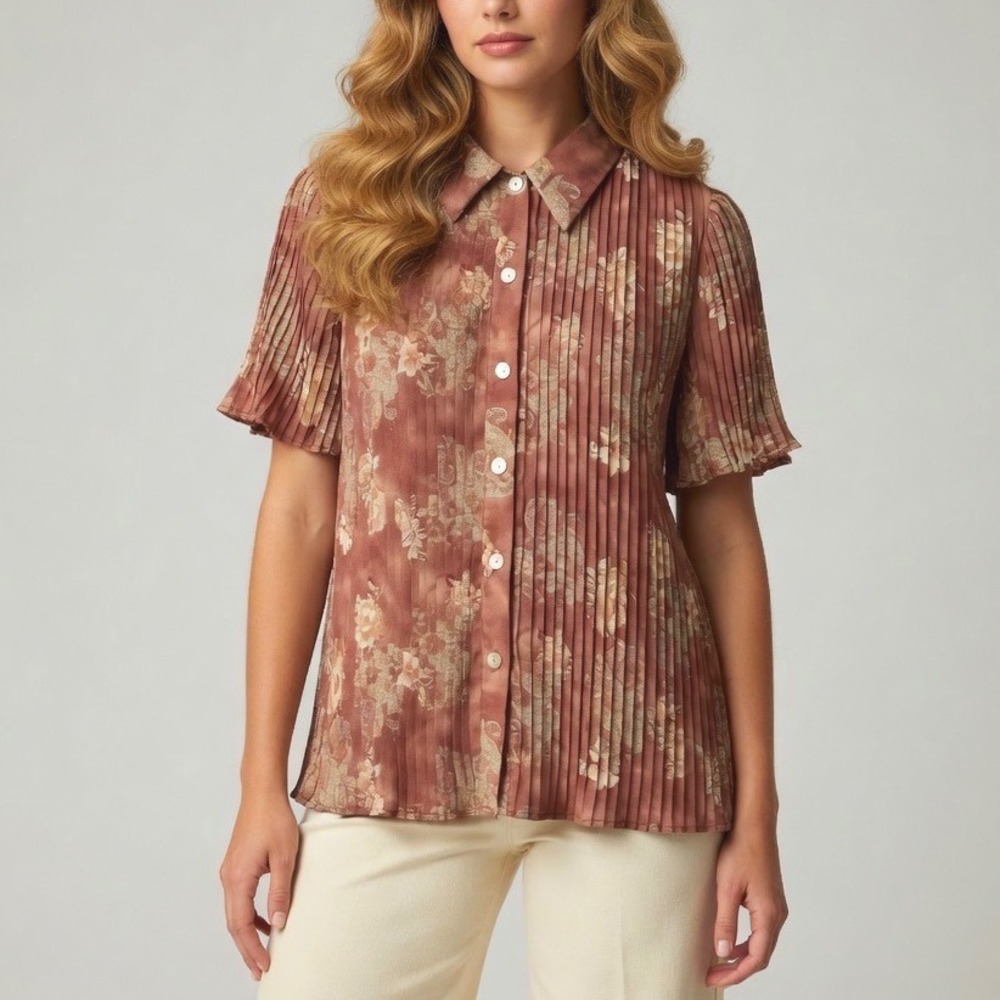 Dress-U II by Sharon Micro Pleated Floral Paisley Blouse Mauve 14 Fairy Feminine